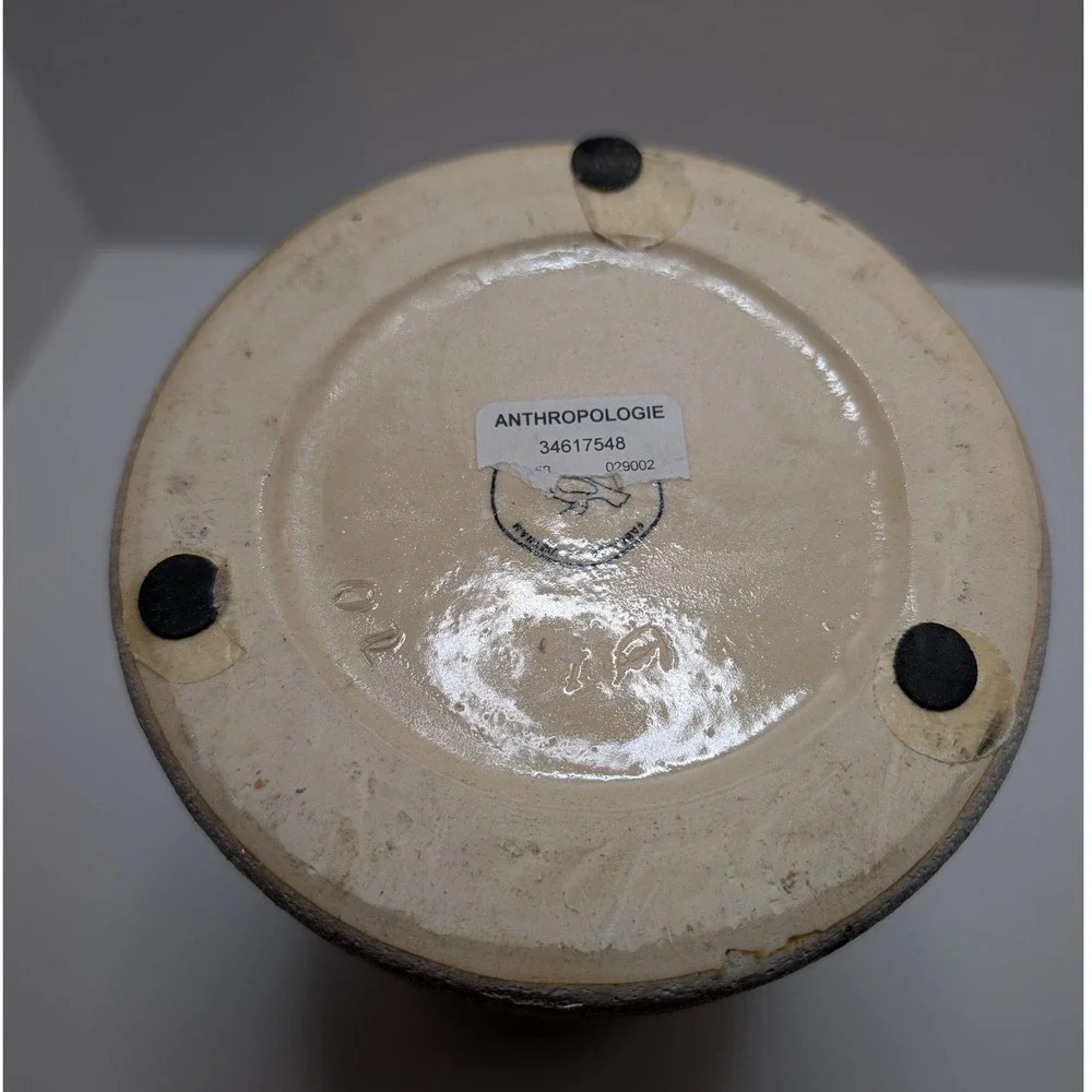 Anthropologie Ceramic Perforated Vase Lantern Candle‎ Holder Blue Cream Glaze